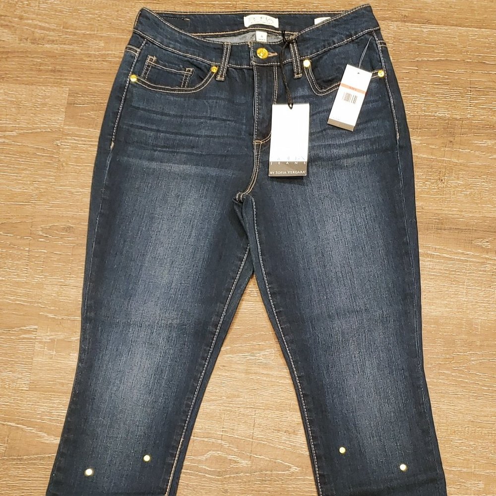 Sofia Vergara Skinny Gold Studded Ankle Jeans